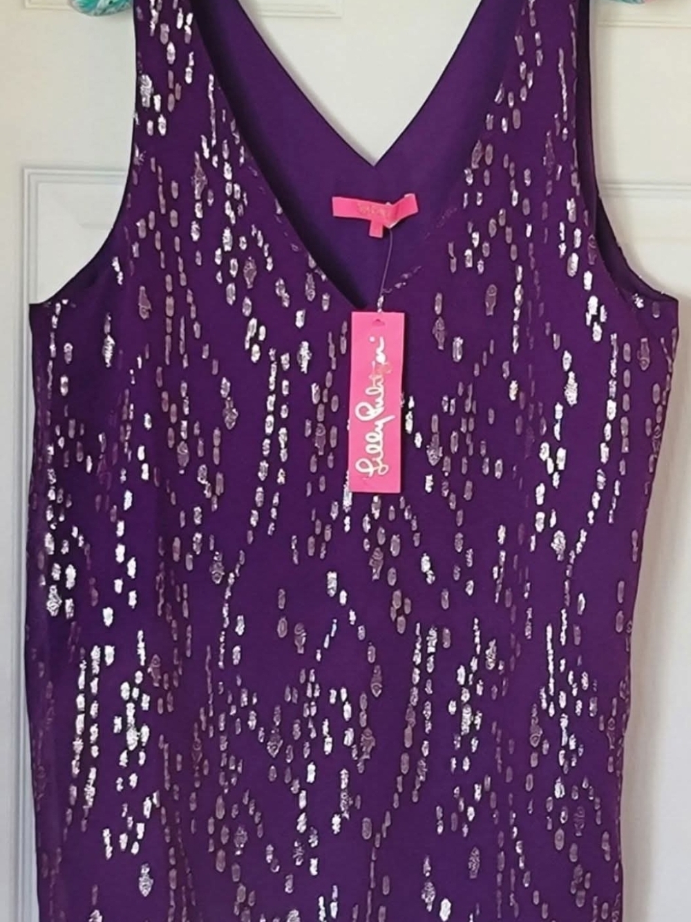 Lilly Pulitzer Purple Florin Top with Silver Metallic Accents